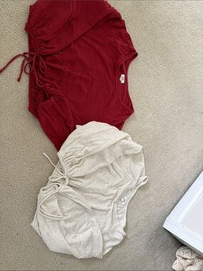 aerie Kids Drawstring Lounge Shorts - Red & Cream